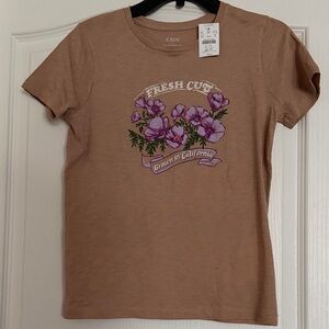 J. Crew Tan Graphic Tee with Lavender Floral Print
